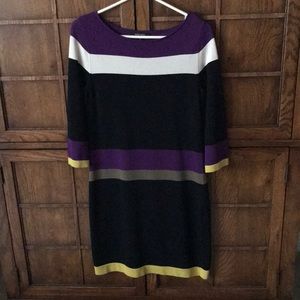 EUC “NINE WEST” COLOR BLOCK 3/4 SLEEVE SWEATER DRESS. SIZE SMALL